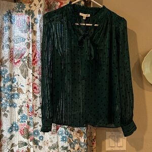 Elegant Dark Green Blouse with Bow Detail